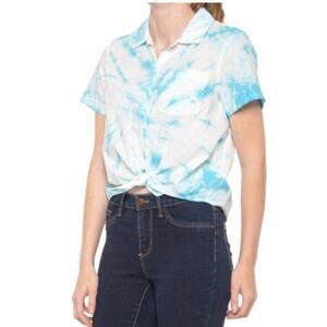 Lucky Brand Tie-Dye Tie Front Shirt Light Blue White Women’s Large NWT